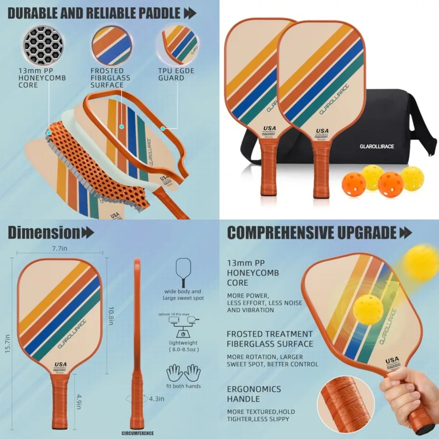 

Pickleball Paddles Pickleball Rackets, USAPA Approved Pickleball Set, Fiberglass Carbon Fiber Surface 13 mm PP Honeycomb Core,