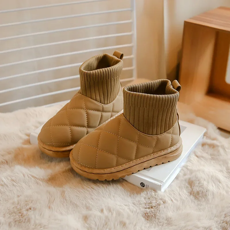 스노우부츠 Kid Snow Boots Winter Boots Plush Boy Ankle Boot Warm Girl Cotton Shoes Fashion Kid Shoe Non Slip Padded Boots Botas Niña