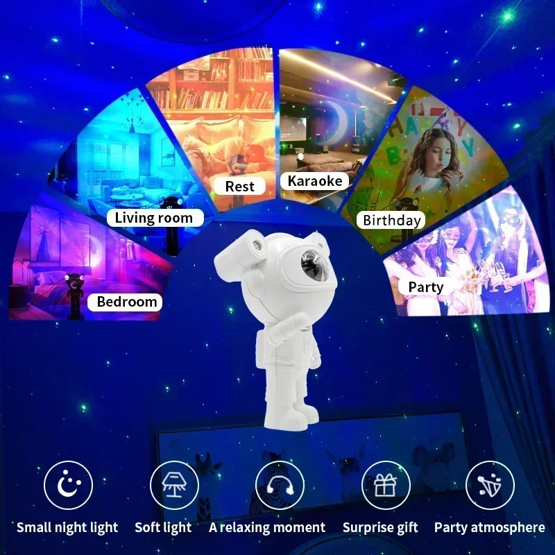 Upgraded Galaxy Night Light Astronaut Starry Nebula Moon Ceiling Sky Projector Light with Timer and Remote Bluetooth Speaker