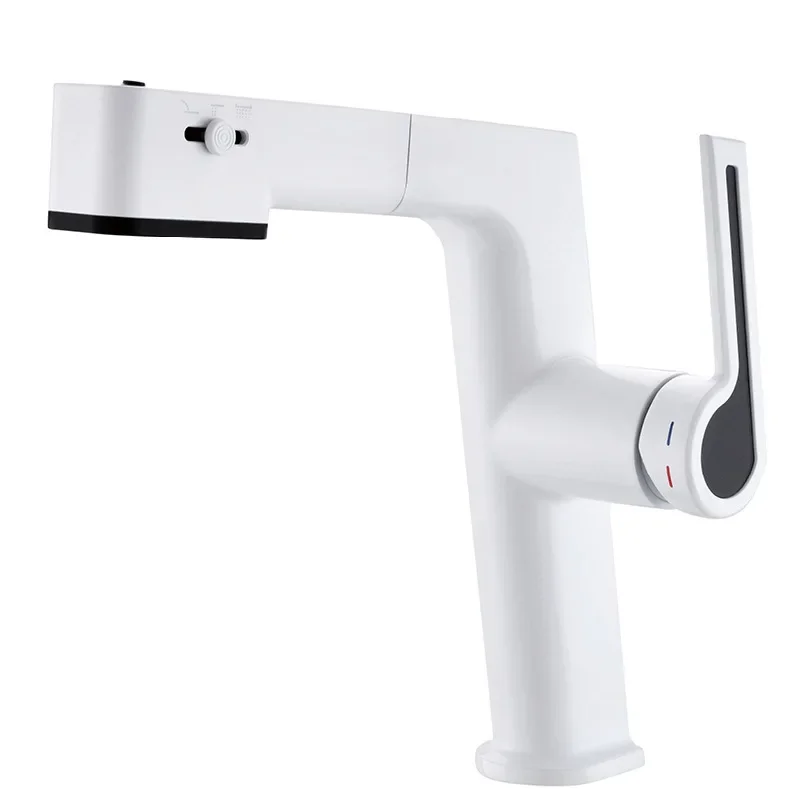 

All-copper pull-out basin faucet, bathroom cabinet hot and cold washing faucet, free switching of water