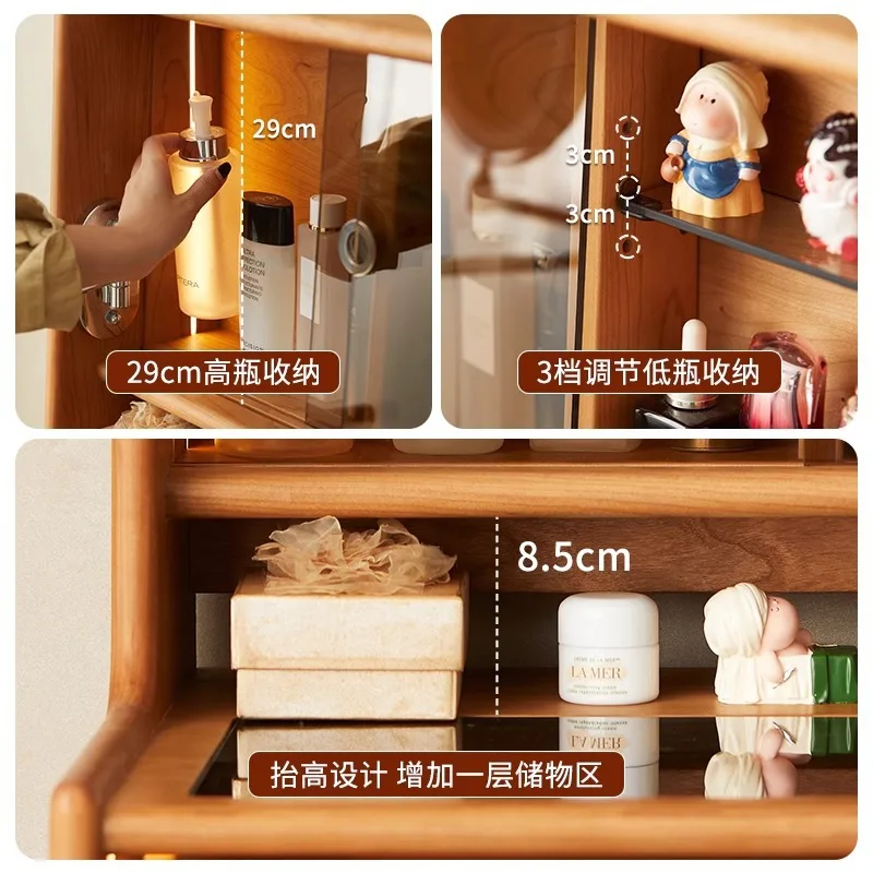 Small apartment solid wood dresser narrow retro medieval cherry wood makeup table bedside table integrated