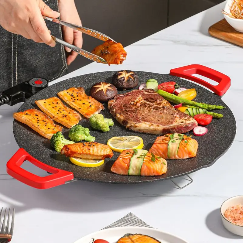 Korean BBQ Grill Pan Non-stick Round Griddle Pan Barbecue Plate Indoor Outdoor Grilling Frying Pan electric grill pan