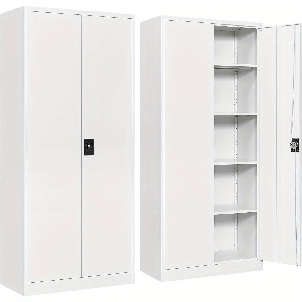 

Metal Storage Cabinet 71 Tall Garage Cabinet w/Locking Doors Adjustable Shelves