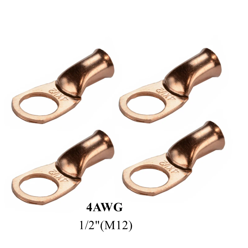 10/25Pcs  4AWG M6/M8/M10/M12  Bare Copper Wire Gauge Battery Lugs Terminal Ring Connector Kit