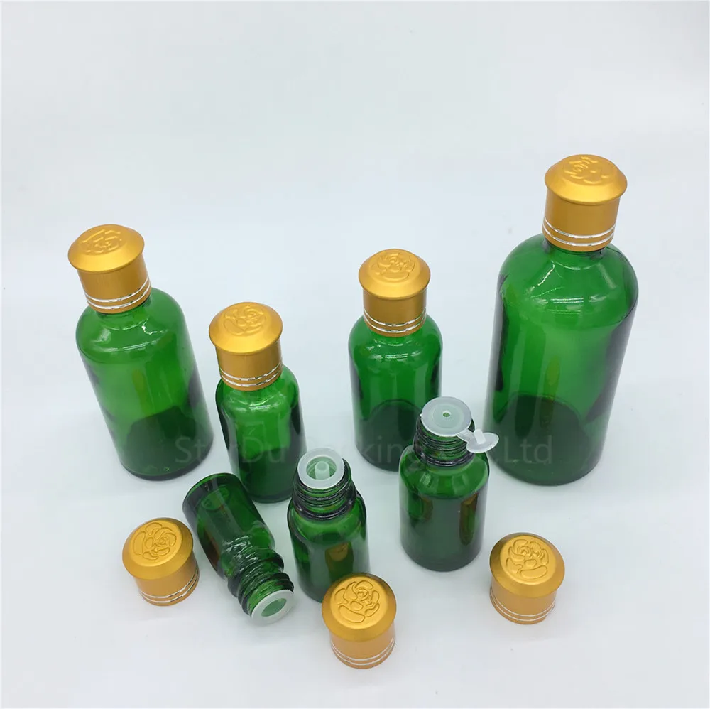 

12pcs 5ml/10ml/15ml/20ml/30ML/50ml/100ml Green Glass Bottle Vials Essential Oil Bottle With Cap Perfume Bottle
