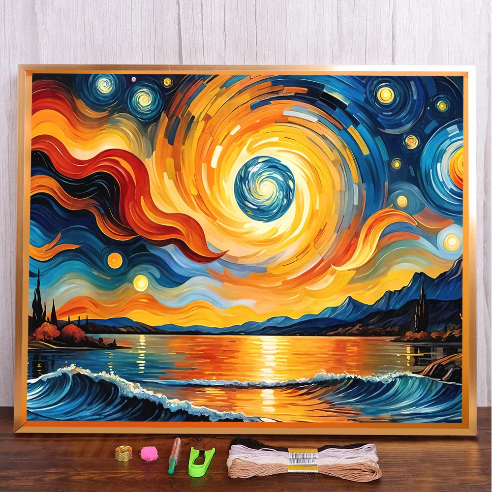 

Scenery Moon Night Printed Cross-Stitch Embroidery Full Kit DMC Threads Sewing Hobby Handiwork Handmade Gift Promotions Jewelry