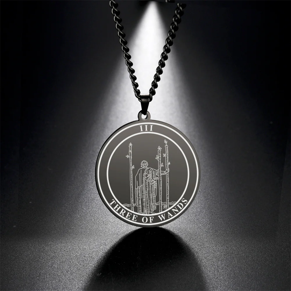 EUEAVAN The Suit of Wands Necklace for Men Women Stainless Steel Minor Arcana Tarot Cards Pendant Chain Astrology Amulet Jewelry