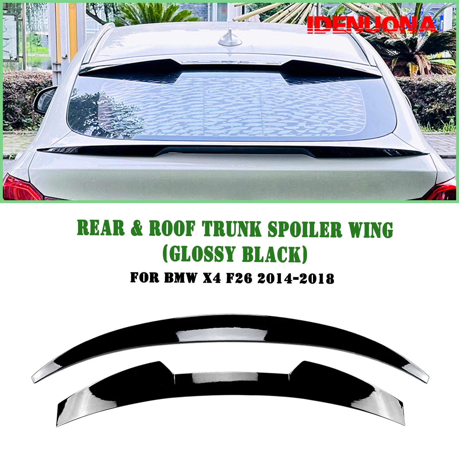 

For BMW X4 F26 2014-2018 Rear+Roof Spoiler Wing Gloss Black/Carbon Fiber Look Trunk Lid Tail Upper Splitter Lip