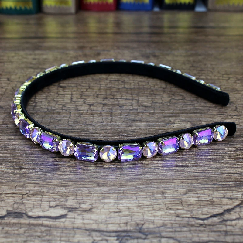 Handmade AB Purple Full Crystal Hairband Shiny Rhinestone Headband For Women Fashion Hair Accessories