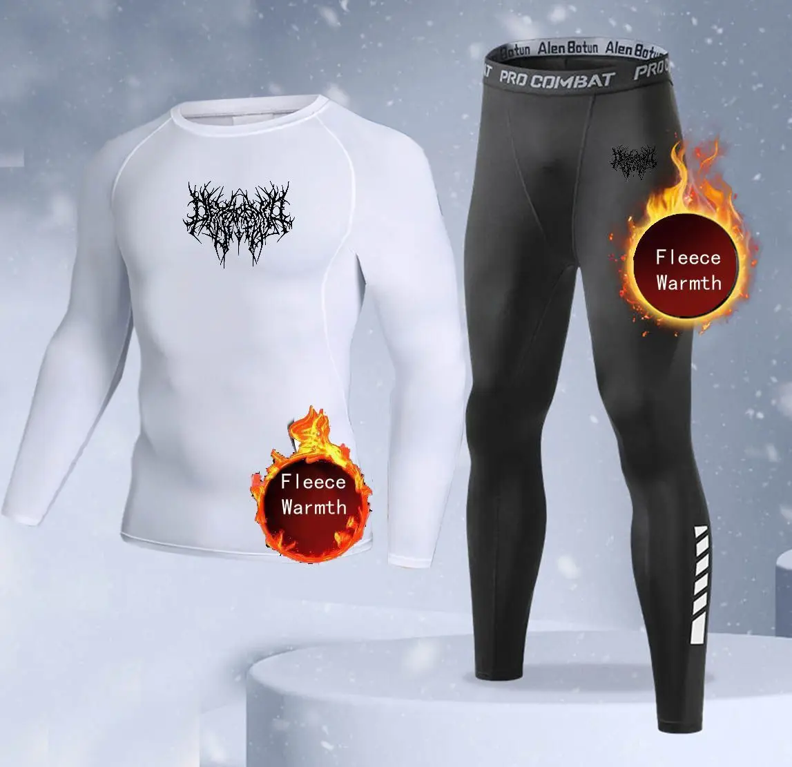 New 2-pieces Winter Warm Men Underwear Set Fleece Thermal Undershirts Long Johns Compression Tights Fitness Sports Tracksuit Set - view 2
