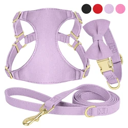 Small Dog Collar Harness Leash Set Cute Dog Collars With Bowknot Adjustable Pet Harnesses Vest for Small Medium Dogs Chihuahua