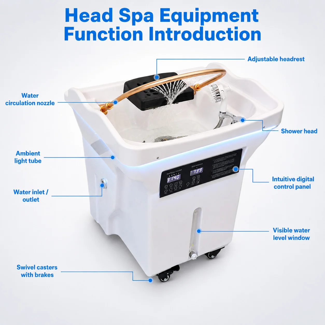 Head SPA Shampoo Basin with Water Heating and 60L Water Storage Tank, No Need to Connect Water Pipe Head Hydrotherapy Equipment