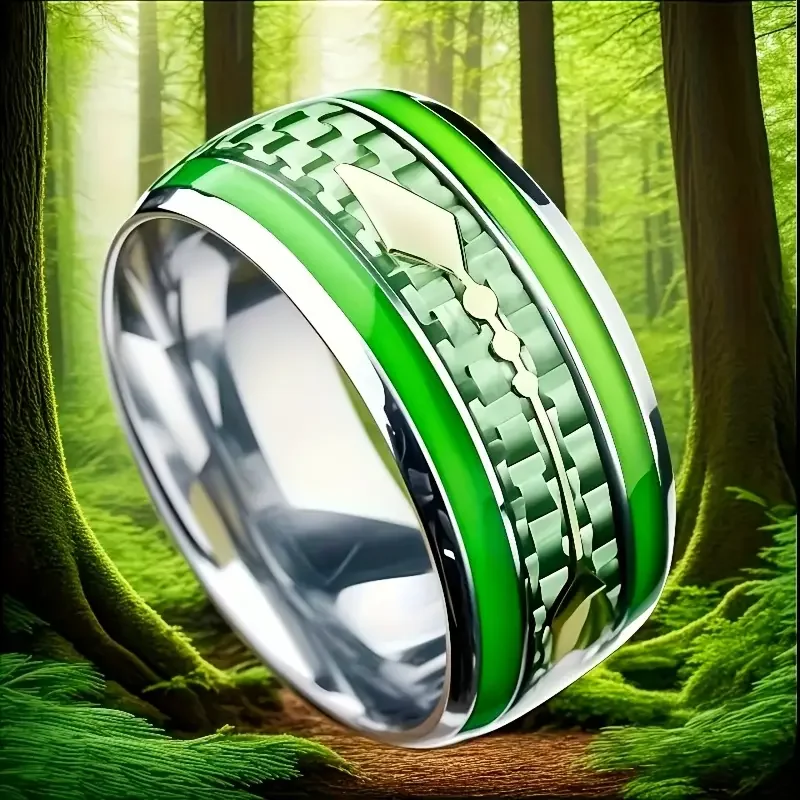 1pc Men'S Stainless Steel Ring with Green Carbon Fiber Love Arrow Design - 10mm, Comfortable & Stylish for Daily Wear, Perfect G