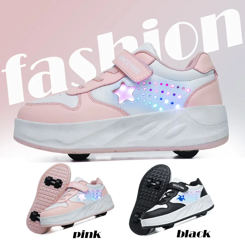 Children's Roller Skate Shoes LED Light Smooth Wheel Shoes Boys and Girls Student Sports Wheel Four Wheel Shoes