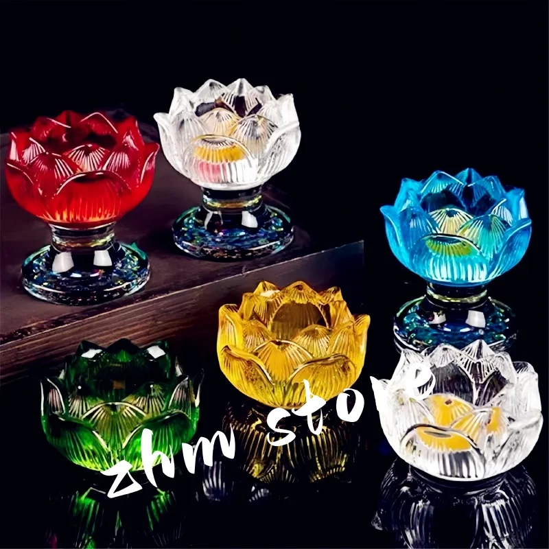 Buddhism Hall Candlestick Holder,Engraving Lotus Flower Shape Tibetan Altars Glass Candle Oil Lamp,Ghee Candle Cup,Buddhist Item