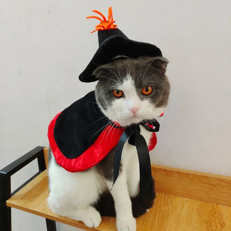 

Pet Halloween Party Suit Fashion Witch Hat Cloak Puppy Dress Up Clothes Dogs Costume Cat C