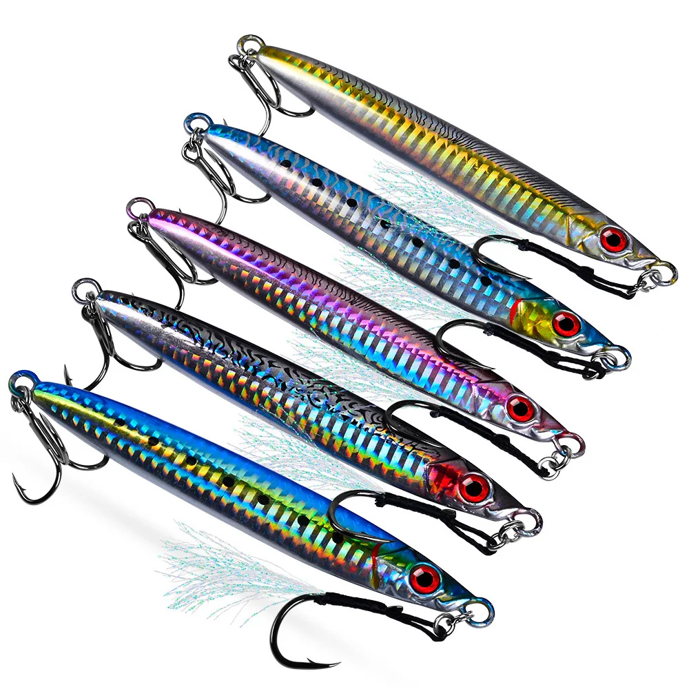

1pcs Metal Fishing Bait 60g-100g Spoon Sea Bass Lead Jig Fish Lure 5 Color Artificial Lifelike Jigging Lure Bass Hook LF153b