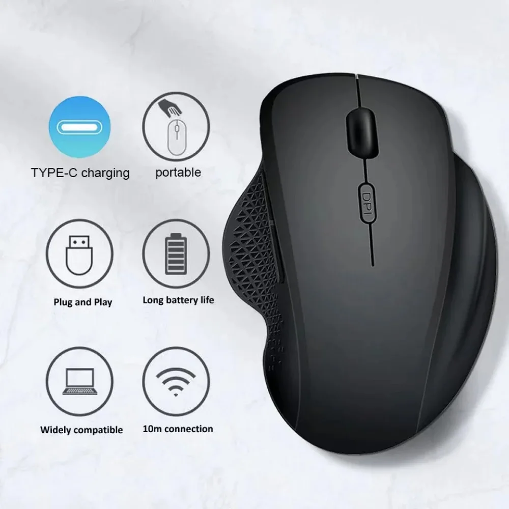 Dual-Mode BT 5.2 Mouse 2.4G Wireless Mouse 6 Keys Rechargeable Gaming Mouse 1600DPI Optical Ergonomic Mouse For PC Laptop Tablet
