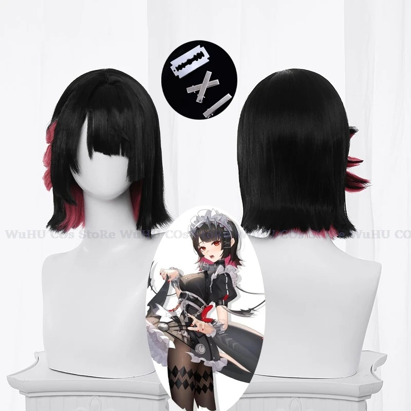 Zenless Zone Zero Ellen Joe Cosplay 33cm Short Black Blue Pink Wig Cosplay Wigs Heat Resistant Synthetic Wigs Hairpins Necklace