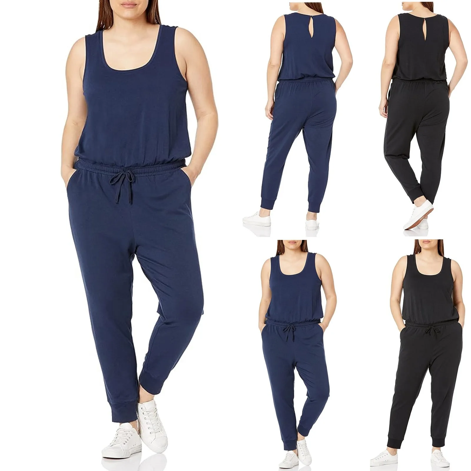 Tute da serbatoio estate nuove tute Casual quotidiane tinta unita tute Skinny sportive per il tempo libero con coulisse in vita