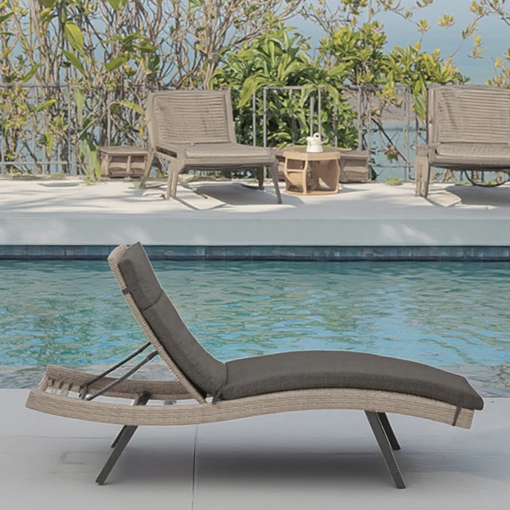 

Adjustable Modern Sun Lounger with Durable Aluminum Frame Rattan Material for Poolside Beach Patio Courtyard Park Hotel Use