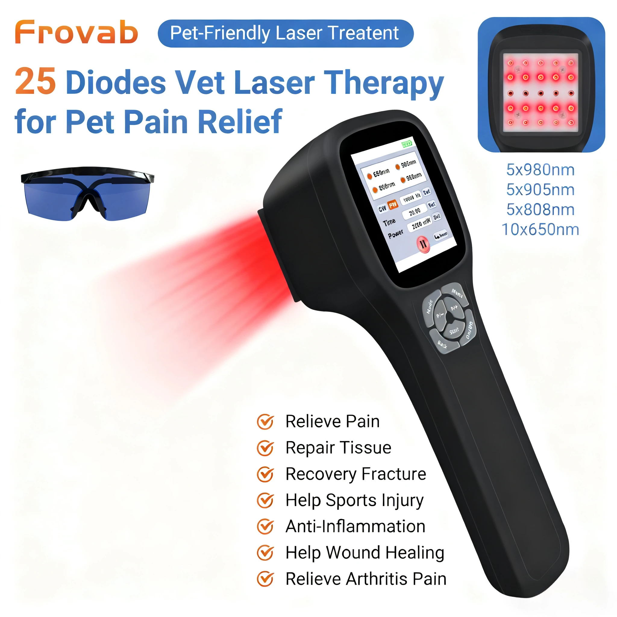 

Frovab Handheld 2500mW High Power Red Infrared Light Cold Laser 25 Diodes LLLT Device for Back Knee Pain Muscle Soreness Relief