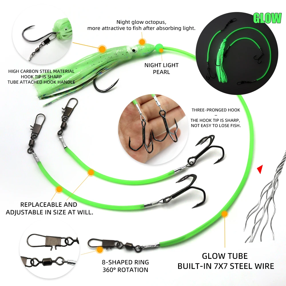 Aparejos Stinger Rigs ZYZHE de acero con anzuelos triple – pulpo - imagen 4