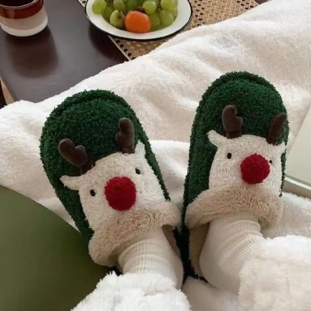 Chaussons en peluche de Noël Elk pour femmes, coordonnants, moelleux, chauds, maison, dortoir, intérieur, hiver, drôle