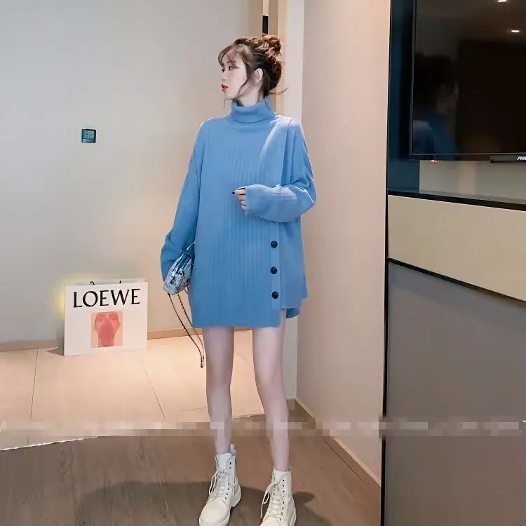 2025 New Turtleneck Pullover Sweater Women Autumn Winter Knitted Sweater Korean Style Button Casual Outwear knitted Sweater