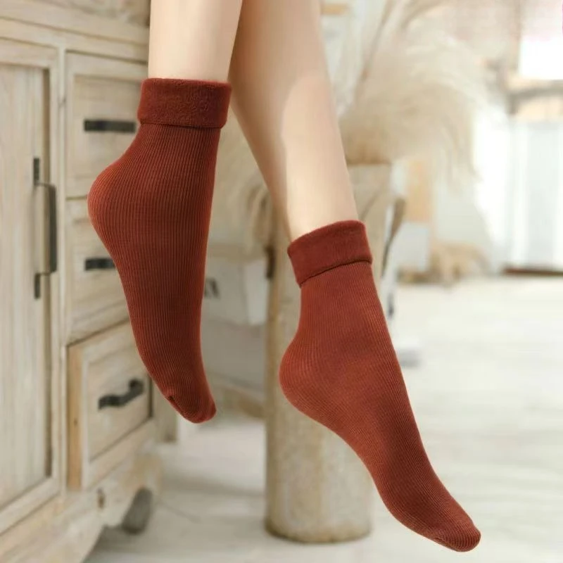 1 par de calcetines de nieve para mujer, calcetines térmicos gruesos y cálidos de terciopelo para otoño e invierno, calcetines largos para el hogar para mujer, venta al por mayor 2025