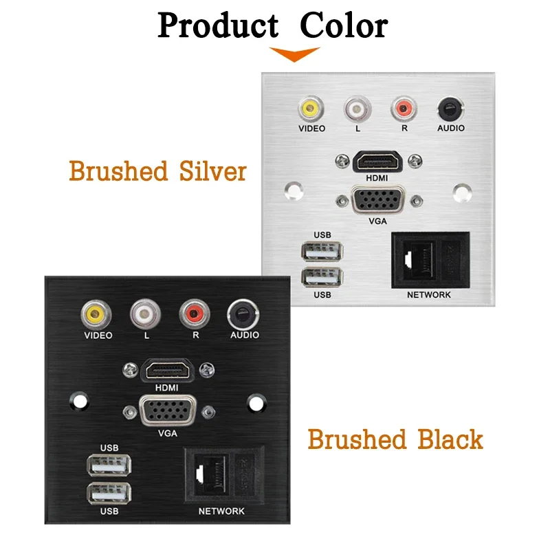 Aluminum alloy Welding free extension cord socket panel VIDEO L R AUDIO HDMI-compatible VGA USB NETWORK patch board connector