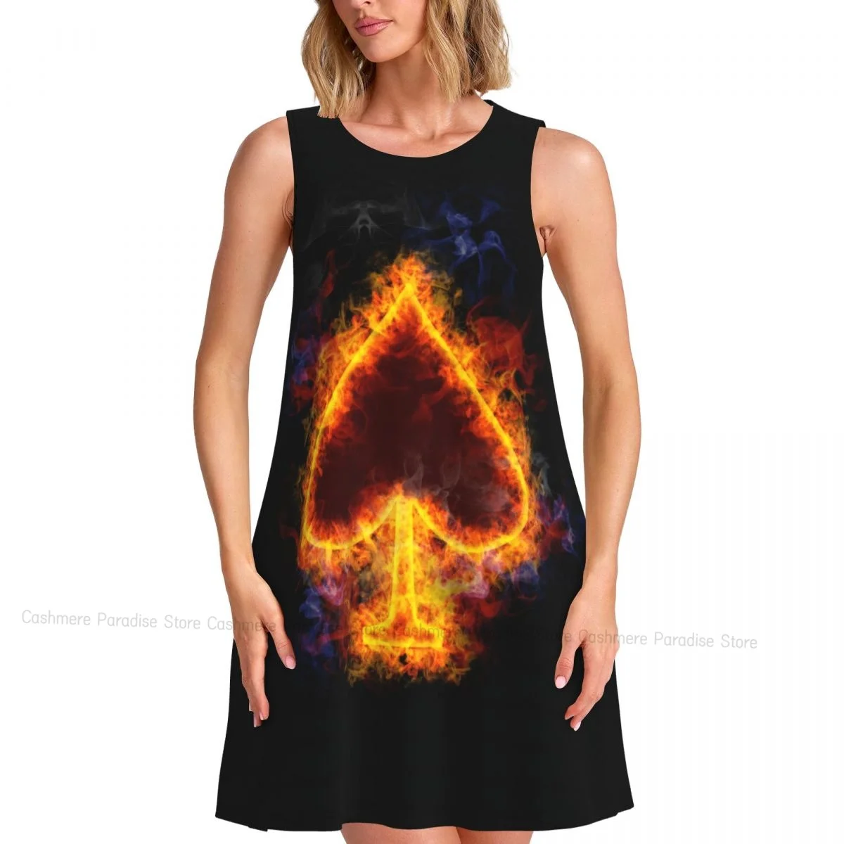 Robes d'été pour femmes, t-shirt de plage, sans manches, carte de feu, Poker, décontracté, ample, débardeur, 2025