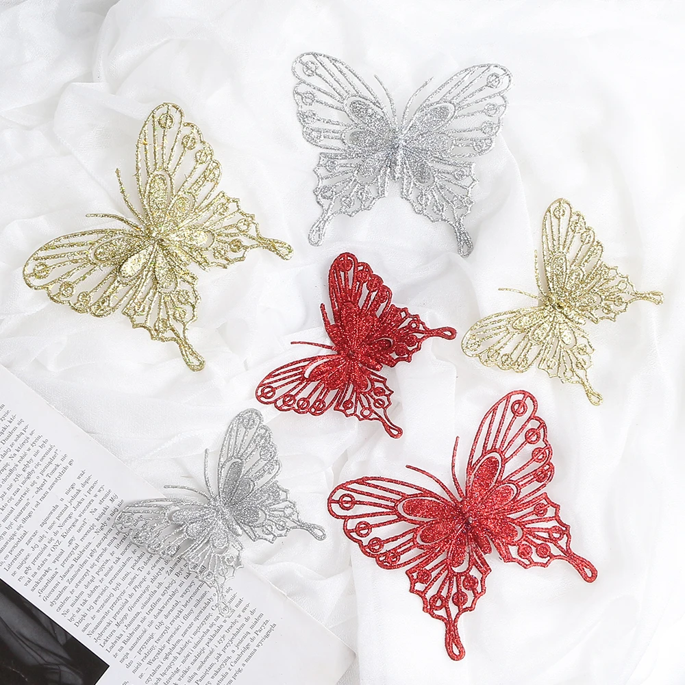 10 Stücke 8/12 CM Weihnachtsdekoration Schmetterling Weihnachtsbaum Anhänger für Wohnkultur Weihnachten Neujahr 2026 Navidad Geschenk Ornamente Zubehör