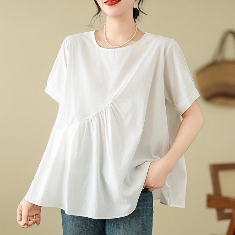 Women Summer Casual T-shirts New Arrival 2024 Simple Style O-neck Solid Color Loose Female Cotton Linen Tops Tees B3577 view 5