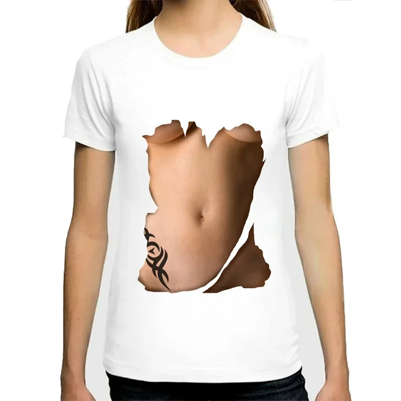 New casual 3D big-chested print top men's and women's O-neck short-sleeved T-shirt summer sexy