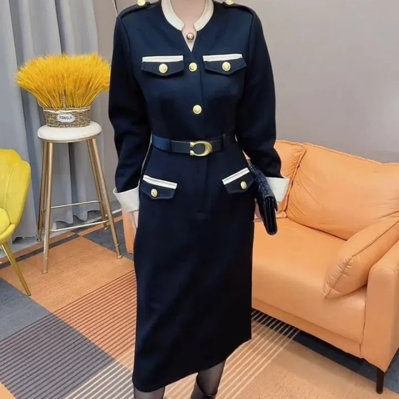 Large Size Small Fragrant Style Long Sleeved Women\'s Autumn and Winter New Fashion Style Slimming and Thickening Base Dresses