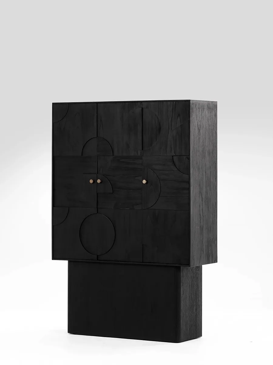 Nordic Expression South East Asia Vacation Wind Wabi Sand Carved Double Door Standing Cabinet Bookcase Locker Display Cabinet