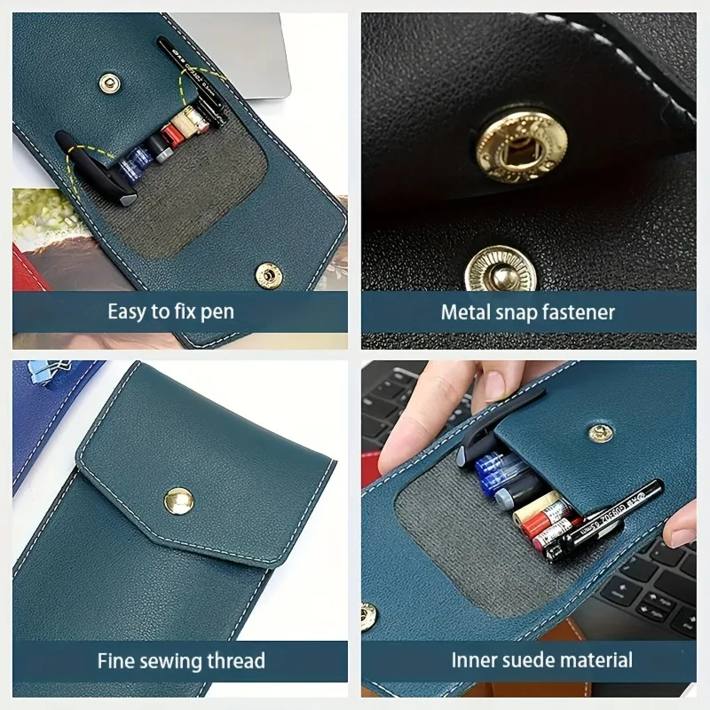Estojo de Couro PU para Lápis, Bolsa de Armazenamento Portátil para Óculos de Estudante, Bolsa de Papelaria de Grande Capacidade para Escritório e Negócios, Estojo para Canetas
