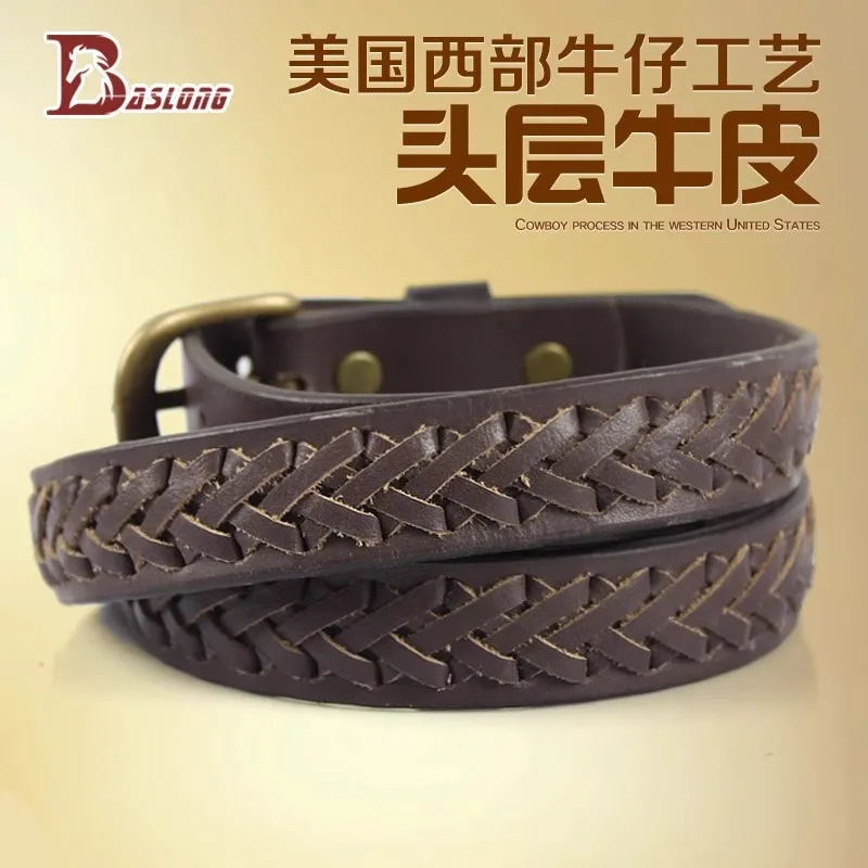 Baslong-Cinturón de equitación deportiva para equitación, equipo de caballero, cinturón Retro, vaquero occidental, primera capa de cuero de vaca, cinturón tejido a mano