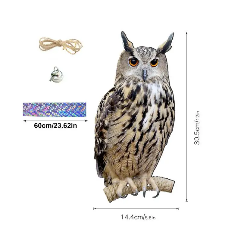 Fake Bird Scare Device Waterproof Owl Scarecrow Decorative Scarer Pendant With Bell Patio Balcony Garden Fake Bird Scare Device