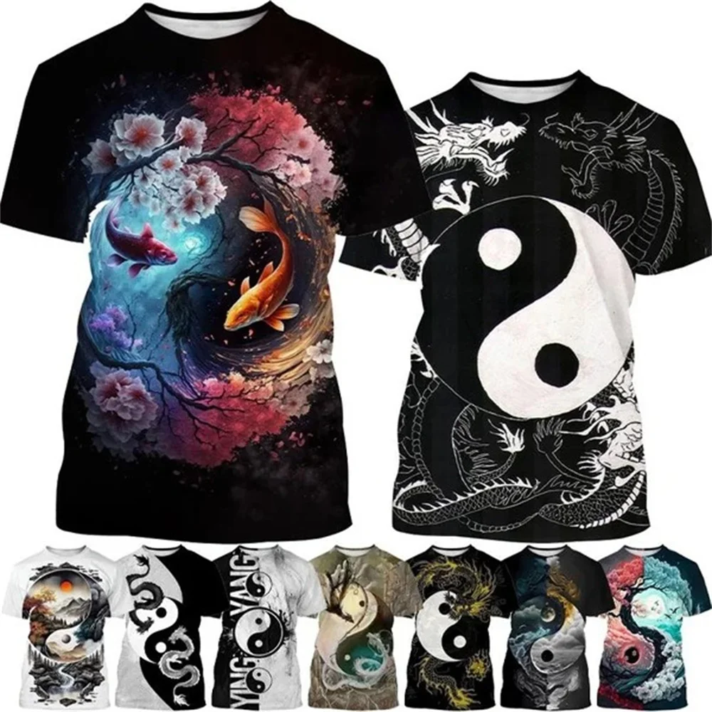 

Bagua Tai Chi Yin Yang Koi Dragons T-Shirts Men's 3D Print Unisex Streetwear Cool Short Sleeve Tops Causal T Shirt Kids Clothing