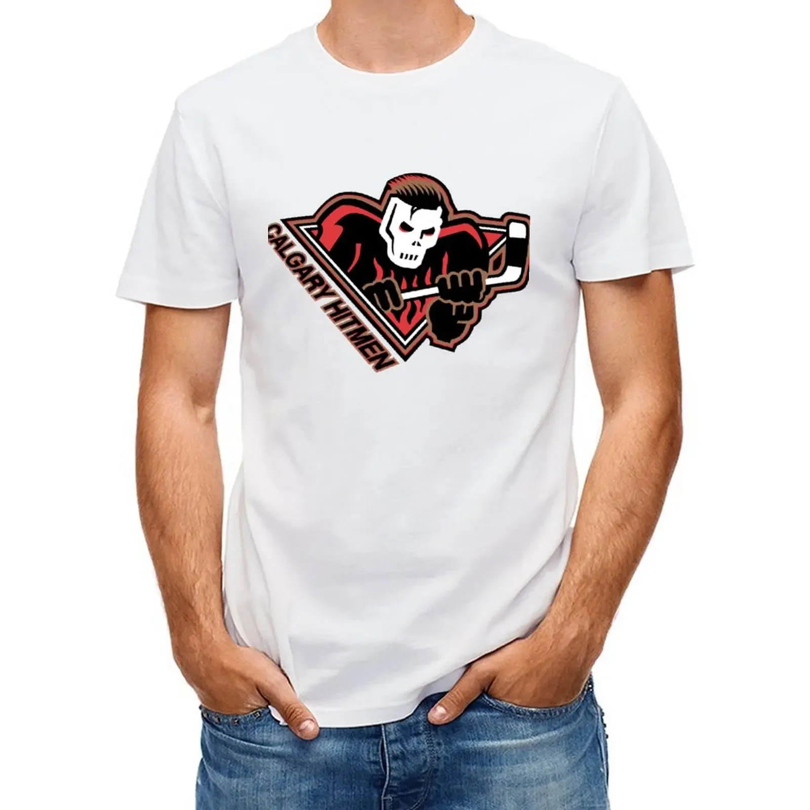 

Футболка Calgary Hitmen Essential, футболка с короткими рукавами, футболки с рисунком рэпера, мужская одежда, мужской и женский подарок для фанатов, Ops с круглым вырезом