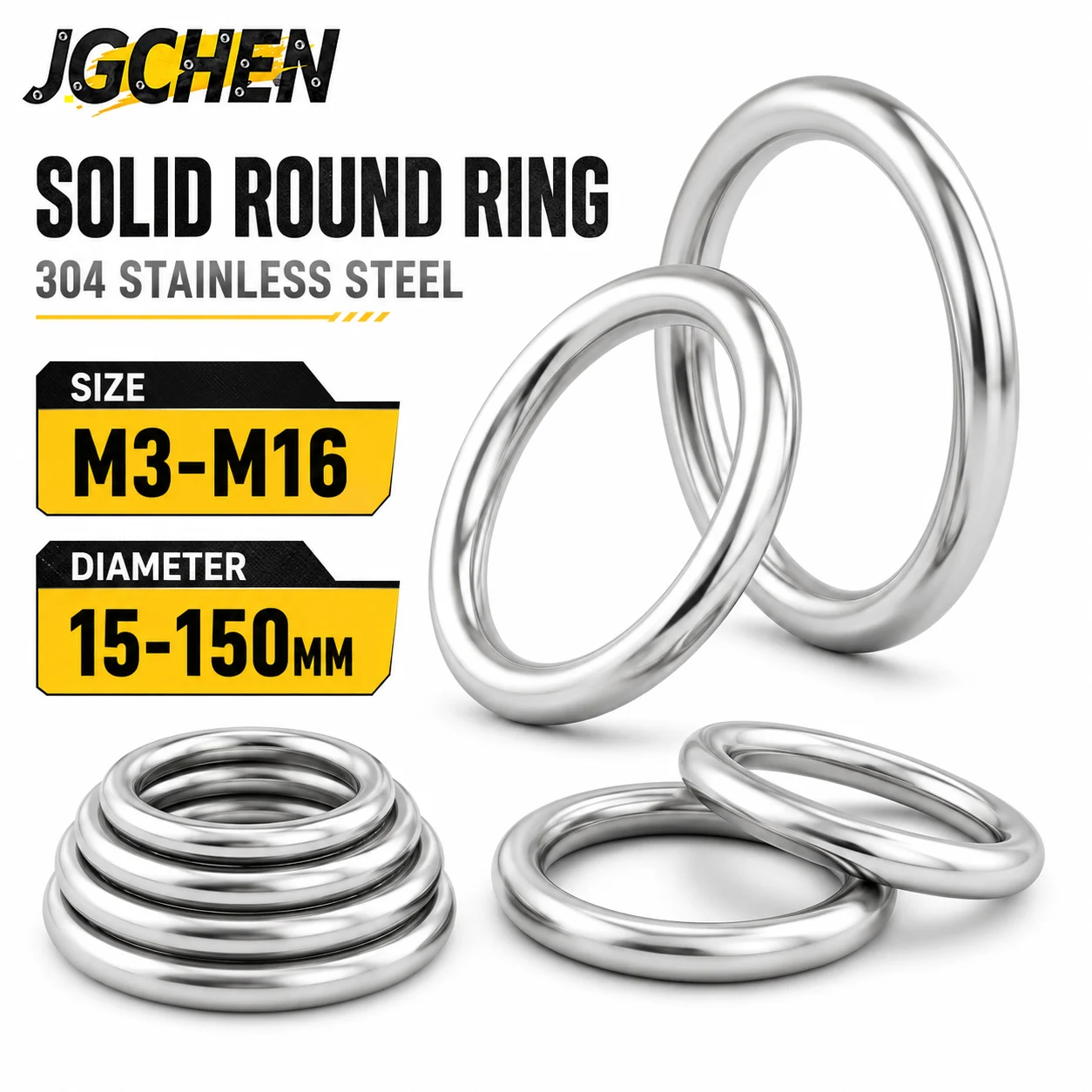 SUS304 Stainless Steel O Rings M3-M16 Solid Seamless Round Metal Ring 15-150mm for Straps Bags Chains Belts Buckles Hardware DIY