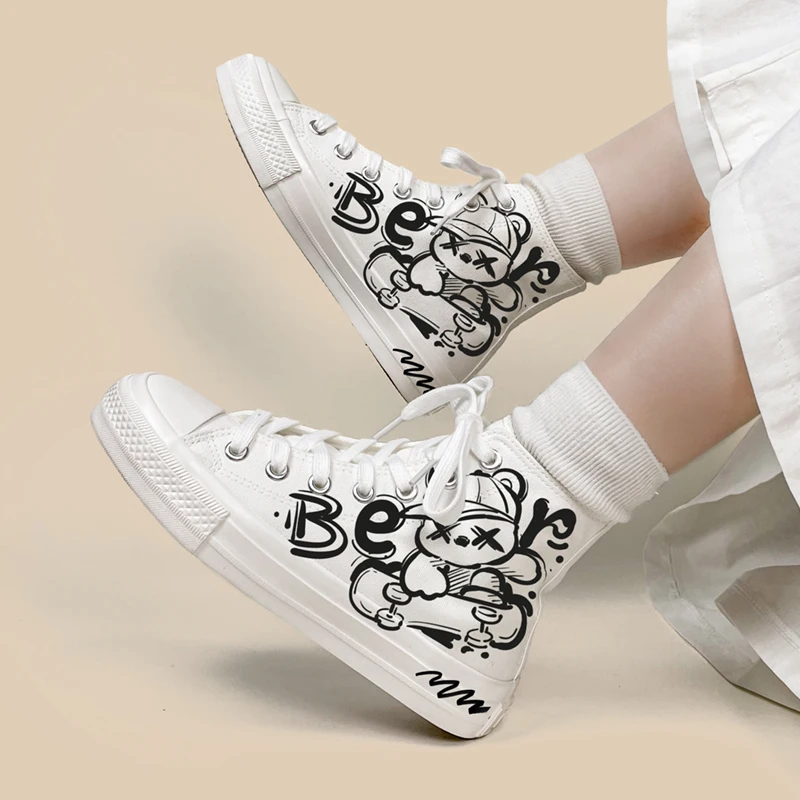 Amy and Michael Cute Anime Cartoon Shoes Kawaii Girls Students Casual High Top Sneakers Female Women Handpainted Canvas Shoes