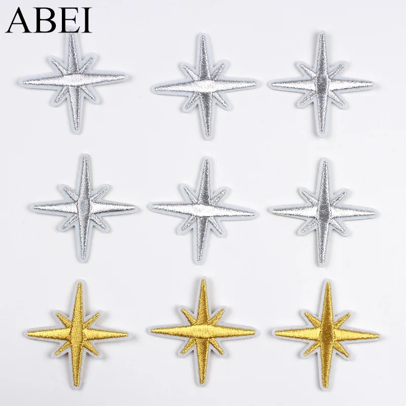 10pcs Embroidery Gold Silver Star Patches Iron On Stickers DIY Clothes Bags Badge Sewing Clothing Jeans Coats Pants Appliques