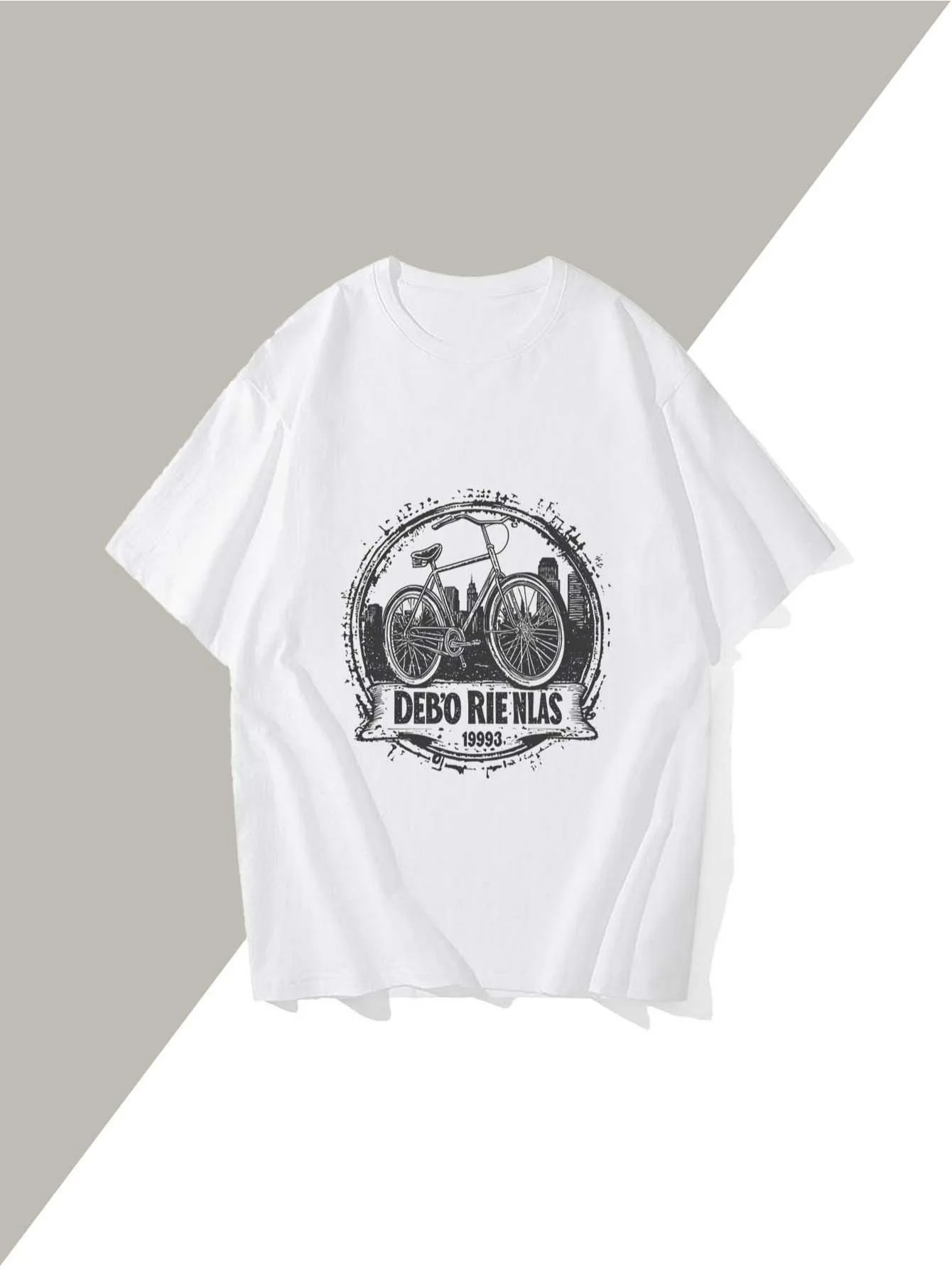 Vintage Bicycle Graphic Tee - Men's Fashion T-Shirt - Loose Fit Streetwear - Retro Cycling Design (Debo Rie Nlas 1993)