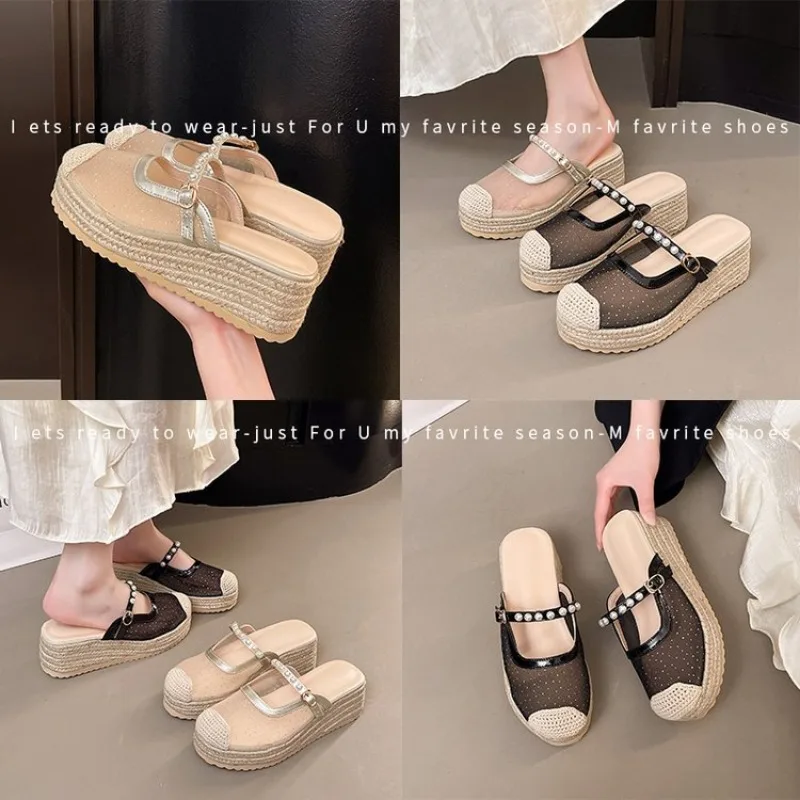 2025 Women Summer Hollow Sandals Women Pumps Shallow New Beach Shoes Comfort Retro Female Shoes Wedge Heels Plus Size 41 42