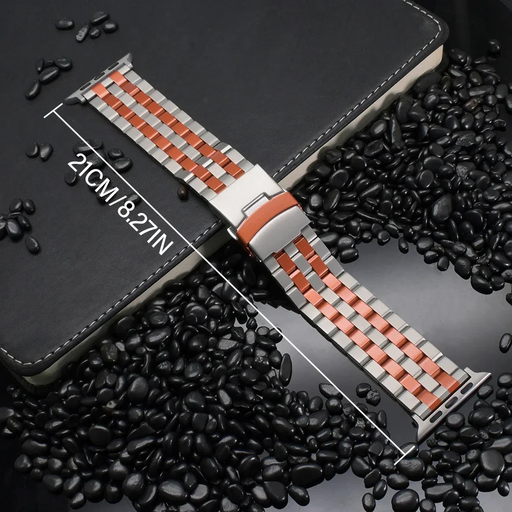 حزام فاخر من الفولاذ المقاوم للصدأ لساعة أبل 49 ملم 46 ملم 45 ملم 44 ملم حزام رجالي لساعة iWatch Ultra 2 Series 10 9 8 7 6 5 4 SE
