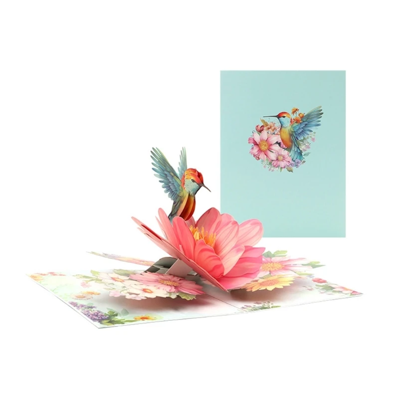 

Hummingbird Flower Card for Birthdays Handmade Greeting Card with Envelope Elegant Wedding Anniversary Celebration Card