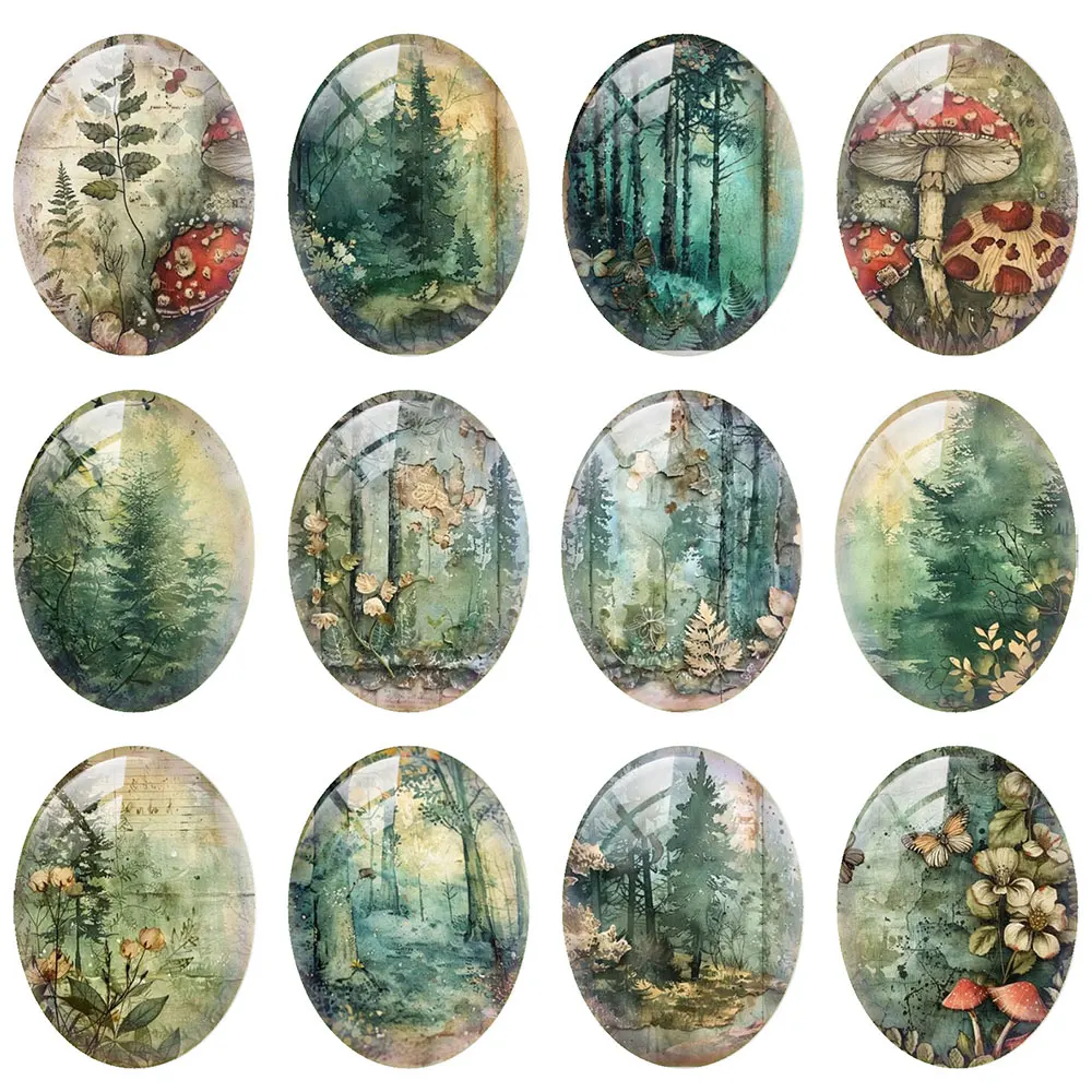 10pcs/lot Secret Forest Mushroom Oval Photo Glass Cabochon Flatback Demo Flat Back Cameo For Diy Jewelry Making Supplies